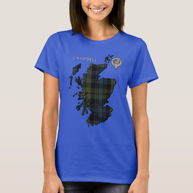 Clan Campbell Crest & Tartan Map T-Shirt (Front)