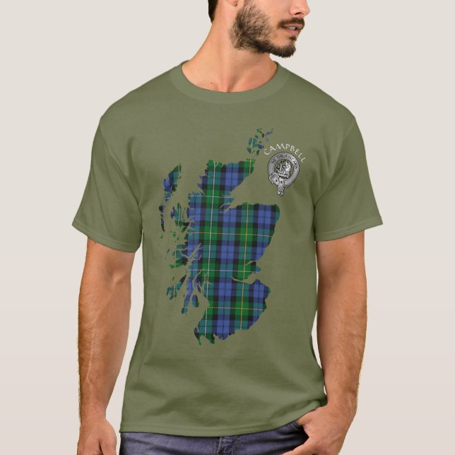 Clan Campbell Loudoun Tartan Map & Crest T-Shirt (Front)