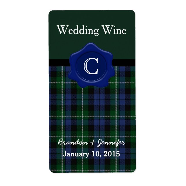 Clan Campbell Plaid Wedding Mini Wine Labels (Front)