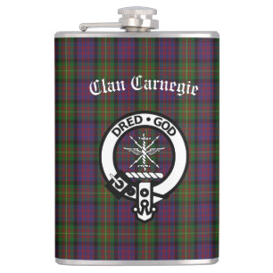 Clan Carnegie Crest Badge and Tartan  Hip Flask