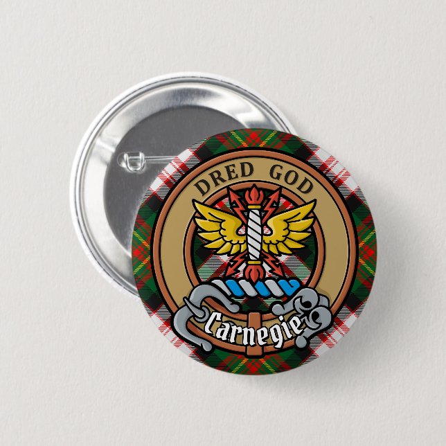 Clan Carnegie Crest over Dress Tartan 6 Cm Round Badge (Front & Back)