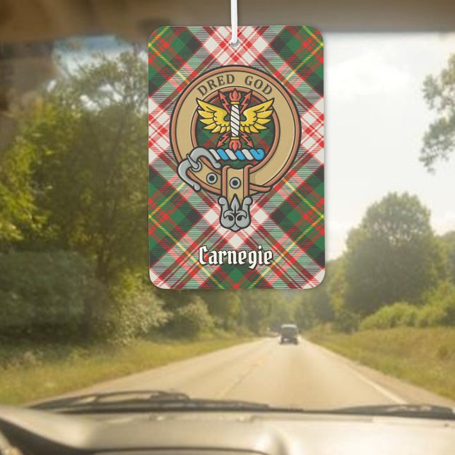 Clan Carnegie Crest over Dress Tartan Car Air Freshener (Creator Uploaded)