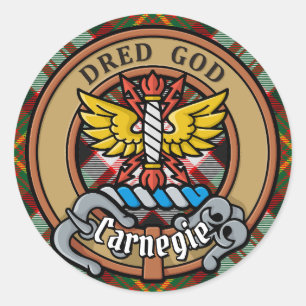 Clan Carnegie Crest over Dress Tartan Classic Round Sticker