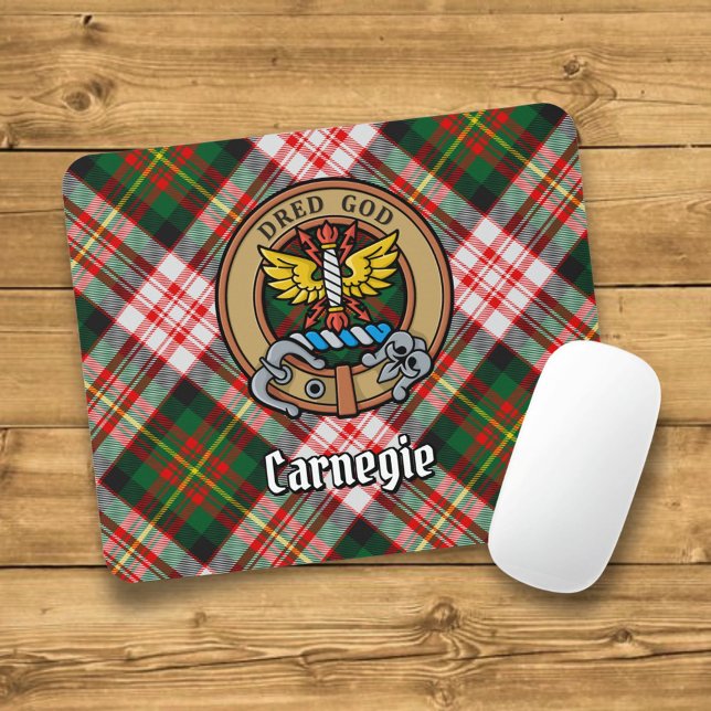 Clan Carnegie Crest over Dress Tartan Mouse Mat (Creator Uploaded)