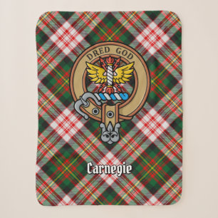 Clan Carnegie Crest over Dress Tartan Sherpa Blanket