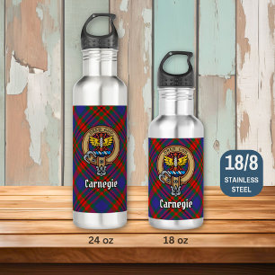 Clan Carnegie Crest over Tartan 710 Ml Water Bottle