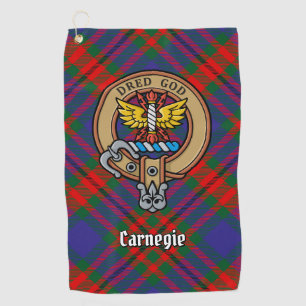 Clan Carnegie Crest over Tartan Golf Towel