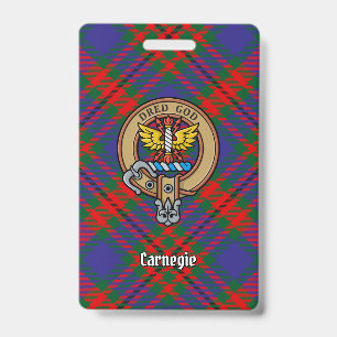 Clan Carnegie Crest over Tartan ID Badge
