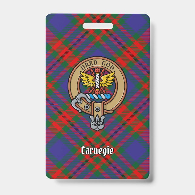 Clan Carnegie Crest over Tartan ID Badge (Front)