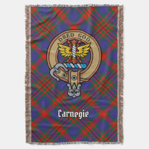 Clan Carnegie Crest over Tartan Throw Blanket