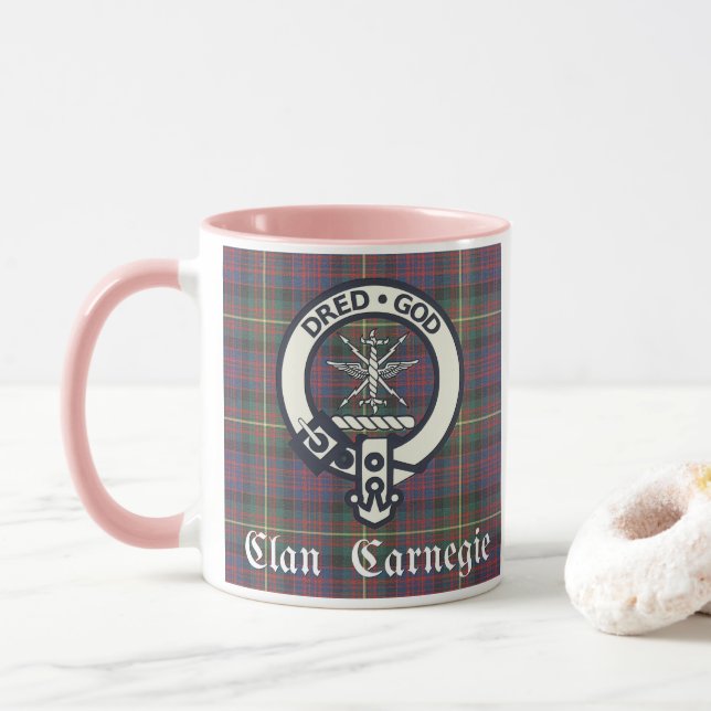 Clan Carnegie Crest Tartan Mug (With Donut)