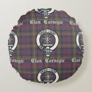 Clan Carnegie Crest Tartan Round Cushion