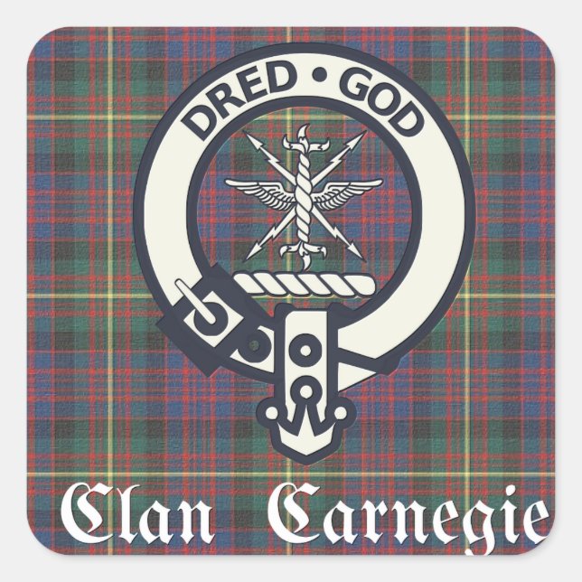 Clan Carnegie Crest Tartan Square Sticker (Front)