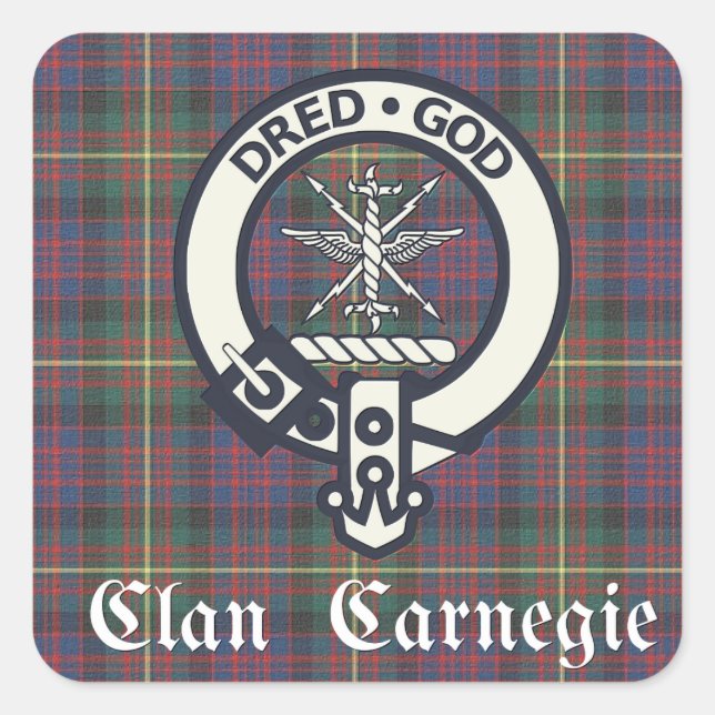 Clan Carnegie Crest Tartan Square Sticker (Front)