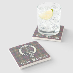 Clan Carnegie Crest Tartan Stone Coaster