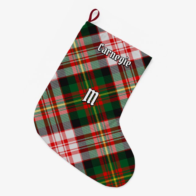Clan Carnegie Dress Tartan Large Christmas Stocking (Front (Hanging))