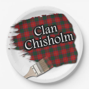 Clan Chisholm Scottish Tartan Paint Brush Paper Plate