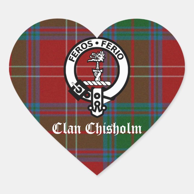 Clan Chisholm Tartan & Crest Badge Heart Sticker (Front)