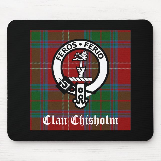 Clan Chisholm Tartan & Crest Badge Mouse Mat (Front)