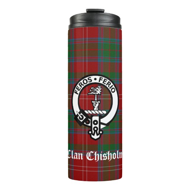 Clan Chisholm Tartan & Crest Badge  Thermal Tumbler (Front)