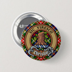 Clan Christie Crest over Tartan 6 Cm Round Badge