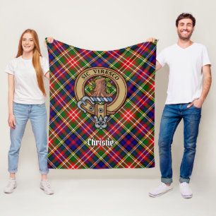 Clan Christie Crest over Tartan Fleece Blanket