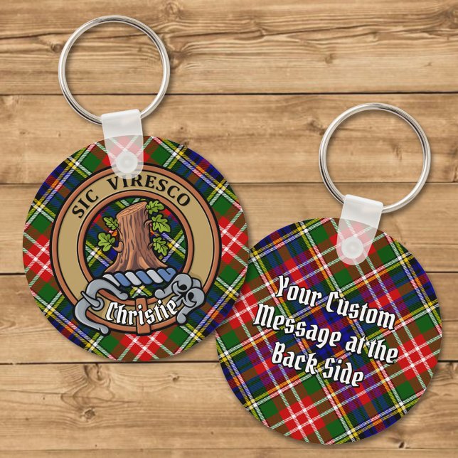 Clan Christie Crest over Tartan Key Ring (Creator Uploaded)