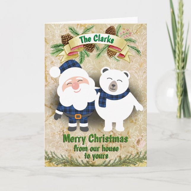 Clan Clark and Scottish Clergy Tartan Christmas Holiday Card (Front)