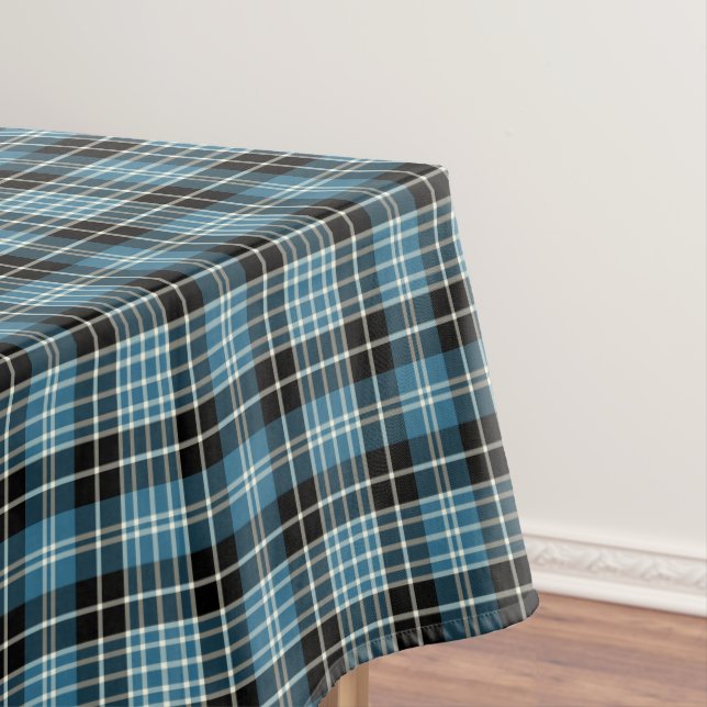 Clan Clark Bright Blue, Black and White Tartan Tablecloth (In Situ)