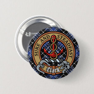 Clan Clark Crest over Tartan 6 Cm Round Badge