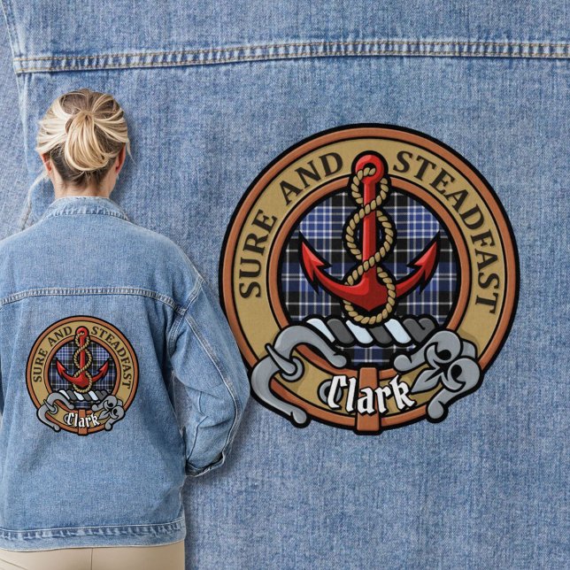 Clan Clark Crest over Tartan Denim Jacket (Creator Uploaded)