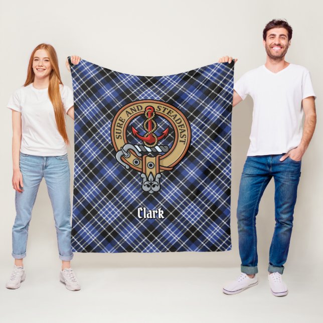 Clan Clark Crest over Tartan Fleece Blanket (In Situ)