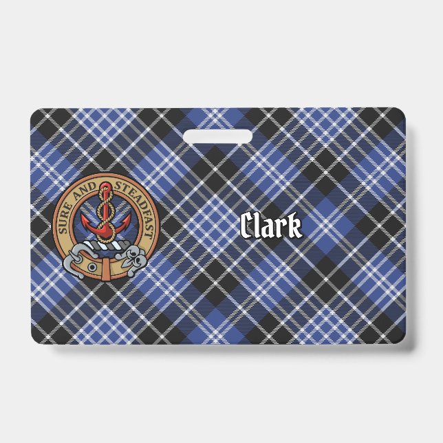Clan Clark Crest over Tartan ID Badge (Front)