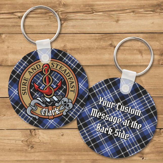 Clan Clark Crest over Tartan Key Ring (Creator Uploaded)