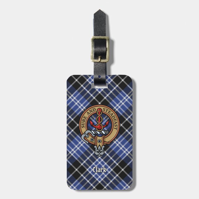 Clan Clark Crest over Tartan Luggage Tag (Front Vertical)