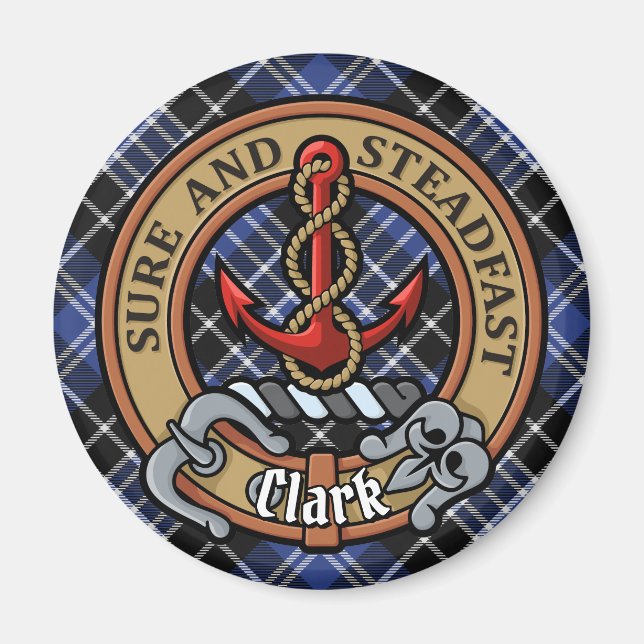 Clan Clark Crest over Tartan Magnet (Front)