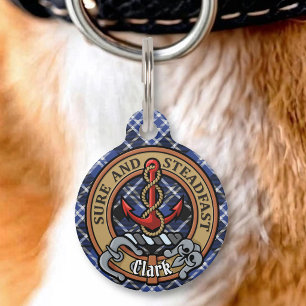 Clan Clark Crest over Tartan Pet Tag