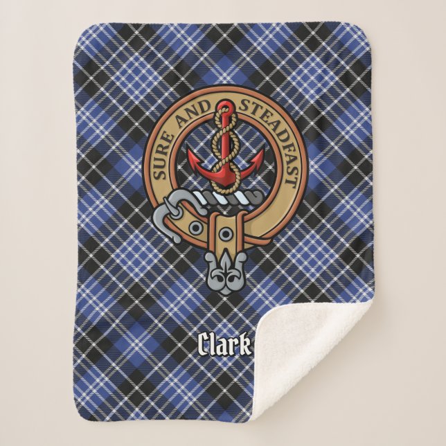 Clan Clark Crest over Tartan Sherpa Blanket (Front)