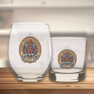 Clan Clark Crest over Tartan Whiskey Glass