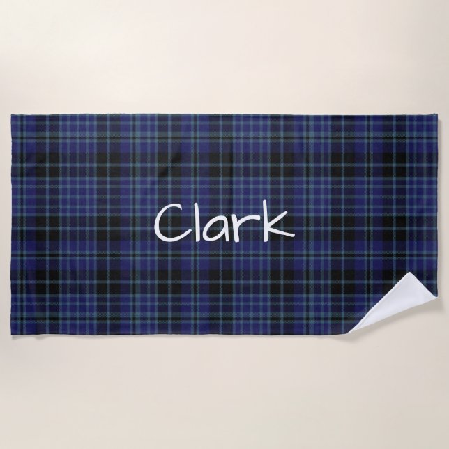Clan Clark Tartan Plaid Beach Towel (Front)