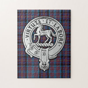 Clan Cochrane Crest & Azure Tartan Jigsaw Puzzle