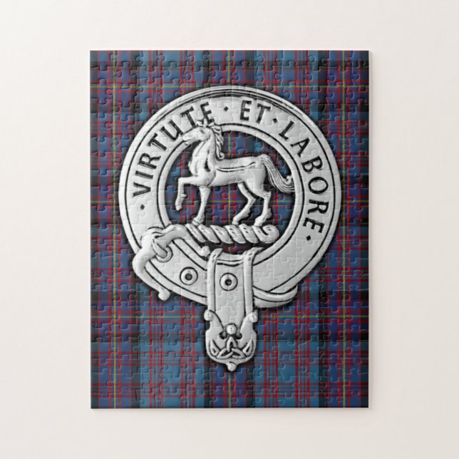 Clan Cochrane Crest & Azure Tartan Jigsaw Puzzle (Vertical)