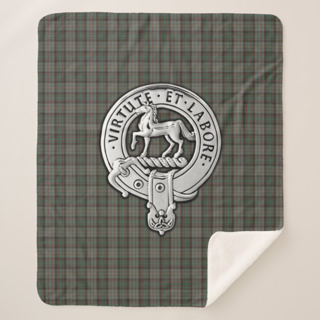 Clan Cochrane Crest & Hunting Tartan Sherpa Blanket (Front)