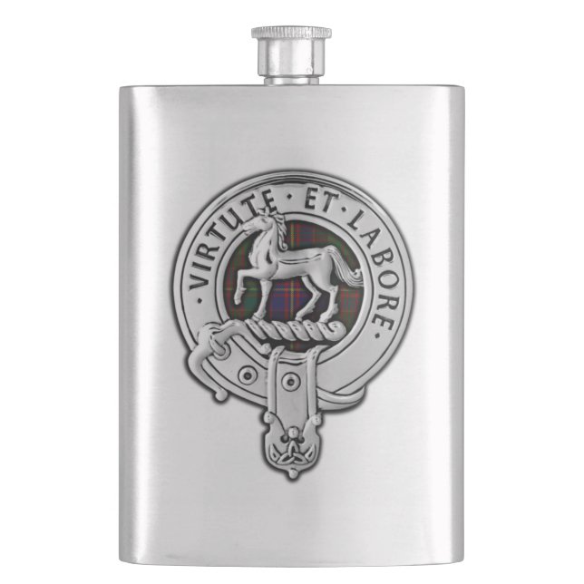 Clan Cochrane Crest & Tartan Hip Flask (Front)