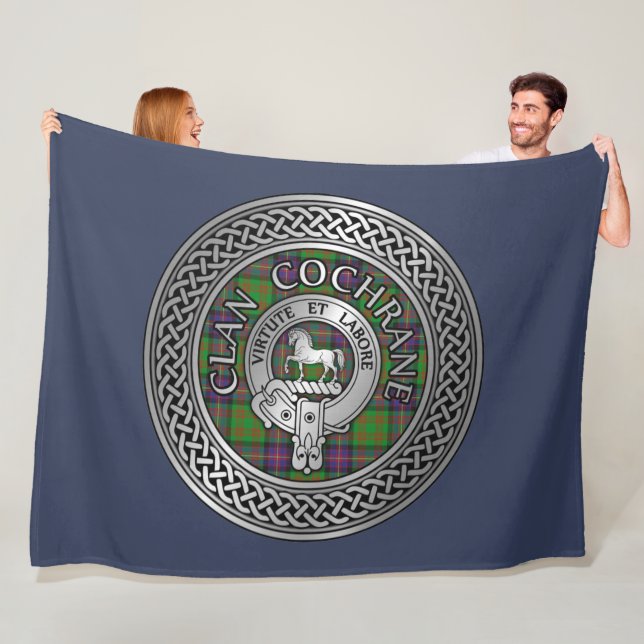 Clan Cochrane Crest & Tartan Knot Fleece Blanket (In Situ)