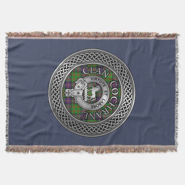 Clan Cochrane Crest & Tartan Knot Throw Blanket (Front)