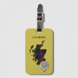 Clan Cochrane Crest & Tartan Map Luggage Tag
