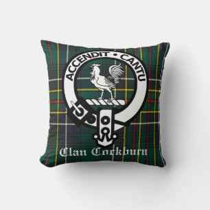 Clan Cockburn Crest Badge and Tartan Cushion