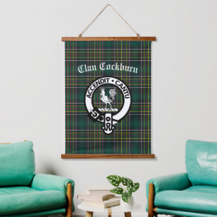 Clan Cockburn Crest Badge and Tartan  Hanging Tapestry