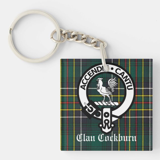 Clan Cockburn Crest Badge and Tartan Key Ring (Front)